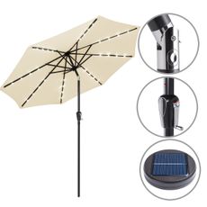 Záhradný slnečník s LED osvetlením Ø 300 cm | krémová