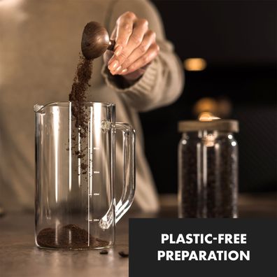 Klarstein Glaswerk Ristretto, french press, 1 l, borosilikátové sklo, nehrdzavejúca oceľ, orechové drevo