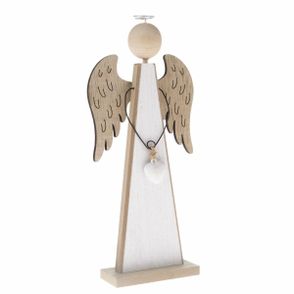 Vianočná drevená dekorácia Modern angel biela, 14,5 x 33 cm