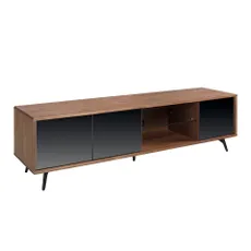 Estila Luxusný moderný TV stolík Forma Moderna v orechovej hnedej farbe s jednou policou tromi dvierkami z čierneho skla 180 cm