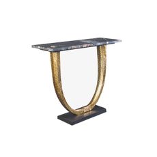 Estila Art deco obdĺžnikový konzolový stolík Lorentia s čiernou mramorovou doskou a ručne tvarovanou zlatou kovovou konštrukciou 79 cm