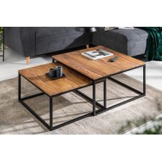 Estila Industriálny set dvoch konferenčných stolíkov Elements II zo sheesham dreva a z čiernej kovovej podstavy 65cm