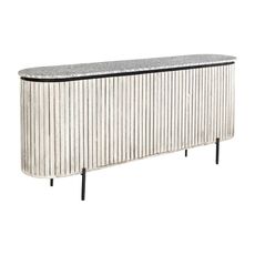 Estila Art deco oválny dvojdverový príborník Marmolla Gris s drážkovaným reliéfom a mramorovou vrchnou doskou v sivej farbe 170 cm