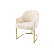 Estila Štýlová art deco ženilková béžová jedálenská stolička Hejdy v oblom tvare s kovovou zlatou nohou 81 cm