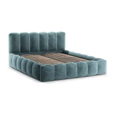 Modrá čalúnená dvojlôžková posteľ s úložným priestorom a roštom 180x200 cm Lupine – Micadoni Home