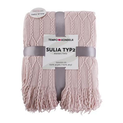 KONDELA Sulia Typ 2 pletená deka so strapcami 150x200 cm svetloružová