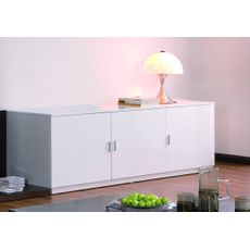 Estila Moderný minimalistický trojdverový obdĺžnikový biely príborník Meralos s kovovými úchytkami a podstavou 160 cm