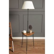 Stojacia lampa v bielo-prírodnej farbe s textilným tienidlom (výška 147 cm) – Opviq lights
