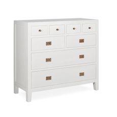 Estila Klasická masívna komoda Blanc z dreva mindi bielej farby s ôsmimi zásuvkami 110cm