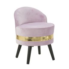 Estila Dizajnová art deco okrúhla taburetka Laurentia s opierkou s ružovým zamatovým poťahom a zlatým detailom 45 cm