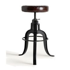 Estila Luxusná industriálna kožená hnedá okrúhla otočná taburetka Londia s čiernymi vintage nožičkami 50 cm