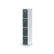 Šatníková skrinka s úložnými boxami, 4 boxy, 1800 x 300 x 500 mm, otočný zámok, tmavosivé dvere