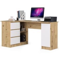 Ak furniture Rohový písací stôl B20 155 cm dub artisan/bílý levý