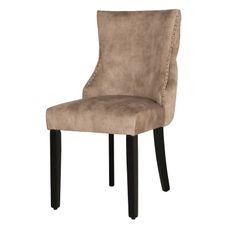 Estila Moderná jedálenská stolička Modern Barrock s béžovým zamatovým čalúnením s čiernymi nožičkami a chrómovým levím klopadlom 90 cm