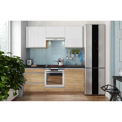 Kuchynská linka MARINA 180 cm dub craft/lesklá biela