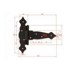 Záves trojuholníkový ozdobný 150x45x185mm čierny lak Čierna