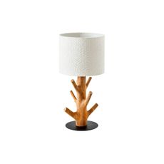 Estila Vidiecka stolná lampa Garcinia s hnedou masívnou nohou s dizajnom konárov a bielym buklé tienidlom 58 cm