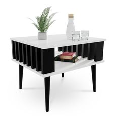 Konferenčný stolík Lamelix 55x50 - biela/čierna