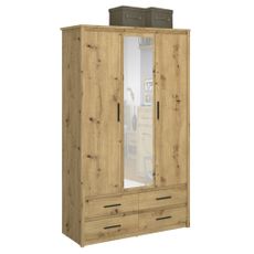KONDELA Airon 3D4S trojdverová šatníková skriňa so zrkadlom dub artisan