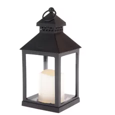 Lampáš s LED sviečkou Vintage čierna, 10 x 20 x 10 cm, teplá biela, plast