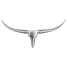 Estila Glamour závesná nástenná dekorácia Bull v striebornej farbe v tvare lebky býka s chrómovým povrchom 75 cm