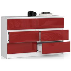 Komoda K120 6SZ červený lesk biela