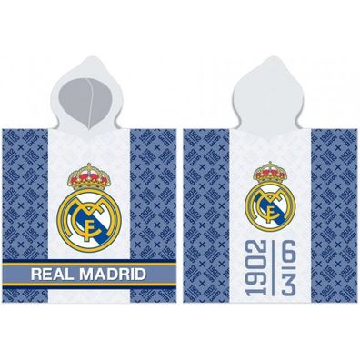 Detské pončo - futbalová osuška s kapucňou FC Real Madrid - 100% bavlna - 60 x 120 cm