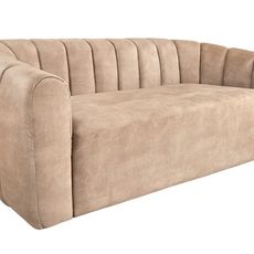 Estila Moderná trojmiestna zamatová sedačka Alis v béžovej farbe s oblými opierkami a vertikálnym prešívaním 202 cm