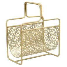 Estila Glamour stojan na časopisy Isolde so zlatým kovovým rámom a geometrickým vzorom 44 cm