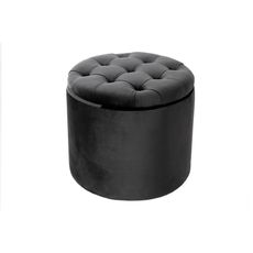 Estila Dizajnová tmavá sivá taburetka Modern Barock okrúhleho tvaru v glamour štýle so zamatovým poťahom s úložným priestorom 50cm