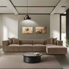 Rohová pohovka Sora s rámom zo 100% hrabového dreva 430 x 102 cm, pravá, hnedá