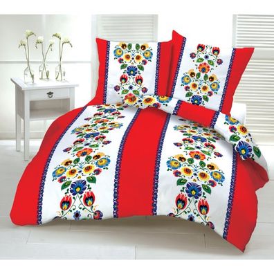 Obliečky bavlnené Folklór Red pruh TiaHome - 1x Vankúš 90x70cm, 1x Paplón 140x220cm