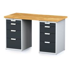 Dielenský stôl MECHANIC I s 2 zásuvkovými dielenskými boxami na náradie namiesto nôh, 8 zásuviek, 1500 x 685 x 880 mm, antracitové dvere