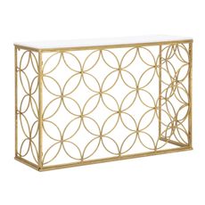 Estila Dizajnový art deco konzolový stolík Fiona so zlatou podstavou s geometrickým vzorom kvetov a bielou mramorovou doskou 120 cm