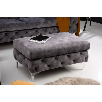 Estila Chesterfield taburetka Modern Barock so sivým zamatovým poťahom 90cm
