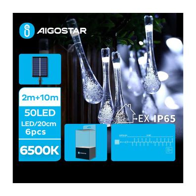Aigostar - LED Solárna dekoračná reťaz 50xLED/8 funkcií 12m IP65 studená biela