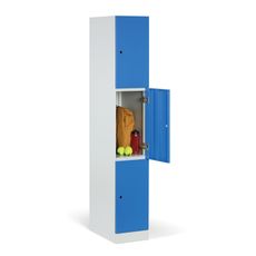 Šatníková skrinka s úložnými boxmi, 3 boxy, 1850 x 300 x 500 mm, zámok s čítačkou RFID kariet, modré dvere
