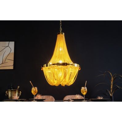 Estila Luxusný art deco luster Odilon v žiarivom zlatom prevedení z kovu s retiazkovým zdobením