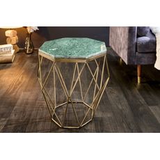 Estila Art-deco príručný stolík Diamond Marble s kovovou podstavou v zlatej farbe v prevedení zelený mramor 50cm