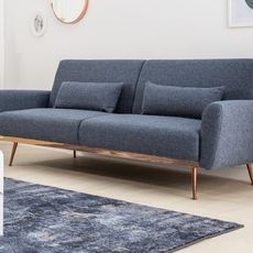 Estila Retro rozkladacia sedačka Balea IV s modrým poťahom a zlatými nohami 208cm
