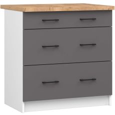 Ak furniture Kuchyňská skříňka OLIVIE II 80x85 cm matná bílá/matná grafitově šedá/dub přírodní