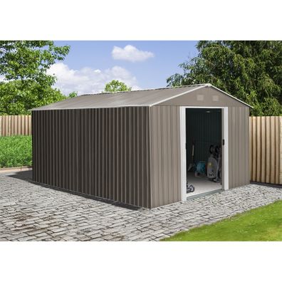Riwall PRO RMSA 12x10 Brown záhradný domček kovový 3 x 3,7 m so sedlovou strechou hnedý