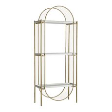 Estila Luxusný art deco obdĺžnikový kovový regál Jana v zlatej farbe s tromi mramorovými bielymi policami 181 cm