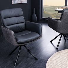 Estila Moderná industriálna otočná kožená stolička Coiro s kovovými nožičkami antracitová čierna 90 cm
