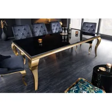 Estila Moderný jedálenský stôl Gold Barock v barokovom štýle zlatá konštrukcia a čierne opálové sklo 180cm
