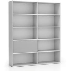 Široký kancelársky policový regál LAYERS, 1 box, 1582 x 400 x 1905, biela / sivá