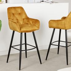 Estila Industriálna Chesterfield barová stolička Mast horčicovo žltá 107cm