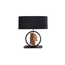 Estila Moderná čierna stolná lampa Elements s drevenými prvkami 58cm