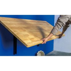 Sklápací dielenský stôl na stenu, buková škárovka, 1200 x 580 mm