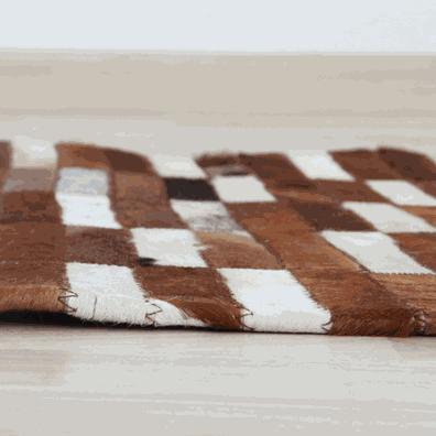Luxusný kožený koberec, hnedá/biela, patchwork, 201x300, KOŽA TYP 5